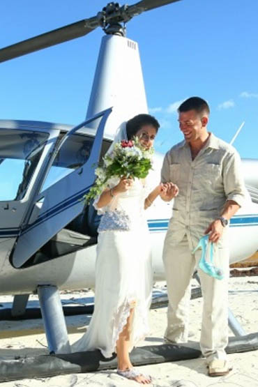 Wedding Couple In Helicopter USVI.