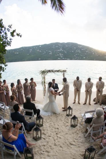 Sunset beach wedding in the US Virgin Islands.