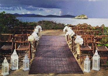 Lanterns and runner flowers for a beautiful wedding in the U.S. Virgin Islands.