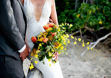 Close up of bridal floral bouquet used during vow renewal.