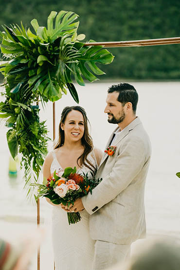 Happily wedded couple renewing their vows on a beach in St Thomas.