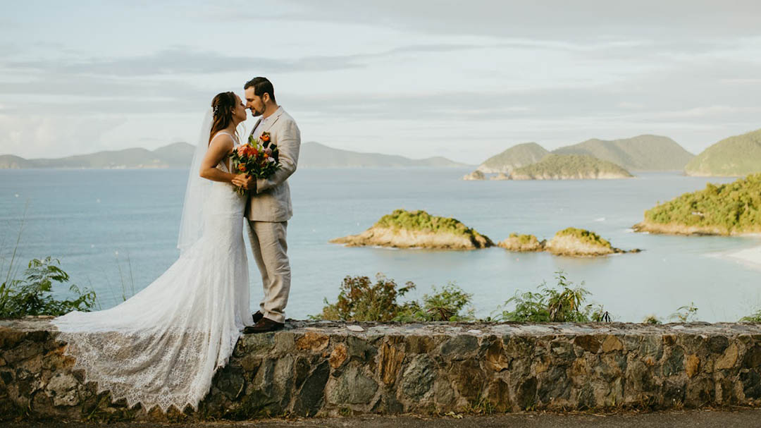 Family together on a beautiful beach for vow renewal ceremony in USVI.