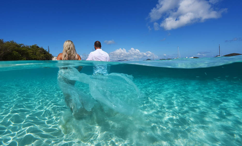 Family together on a beautiful beach for vow renewal ceremony in USVI.