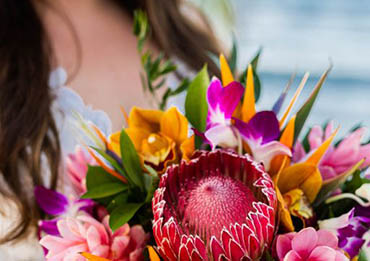 Close up of bridal floral bouquet used during vow renewal.